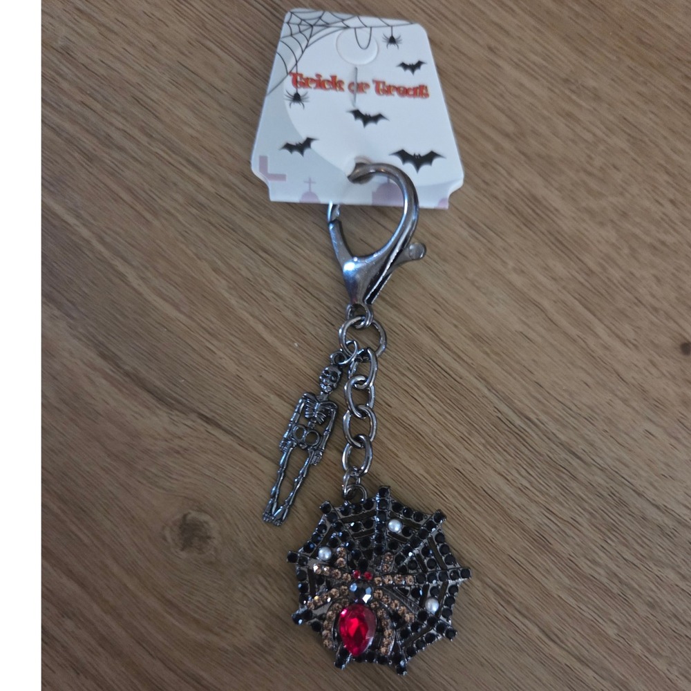 Halloween Spider Web Keychain Skeleton Charm Rhinestone Trick Or Treat‎